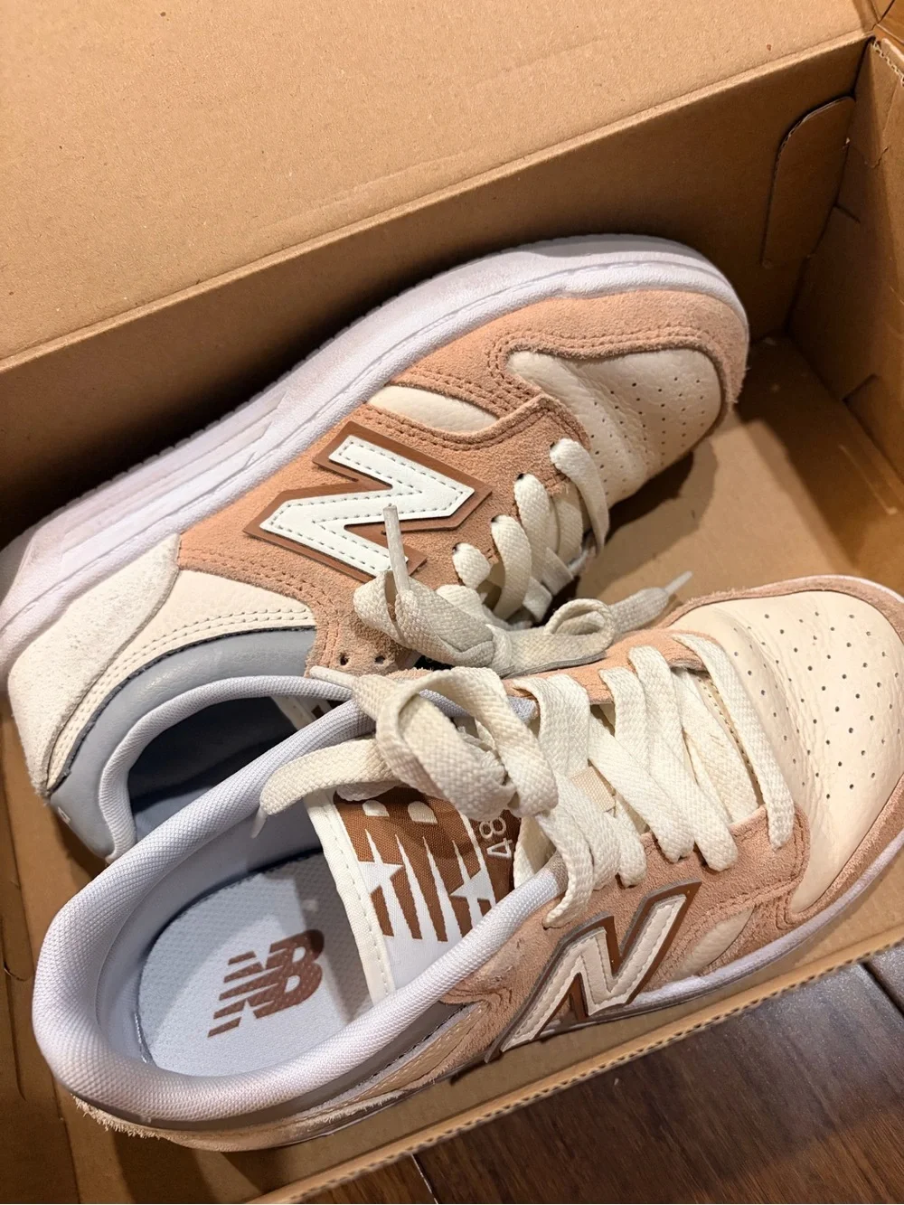 New Balance Kids Sneakers in Beige and Cream with Gray Accents